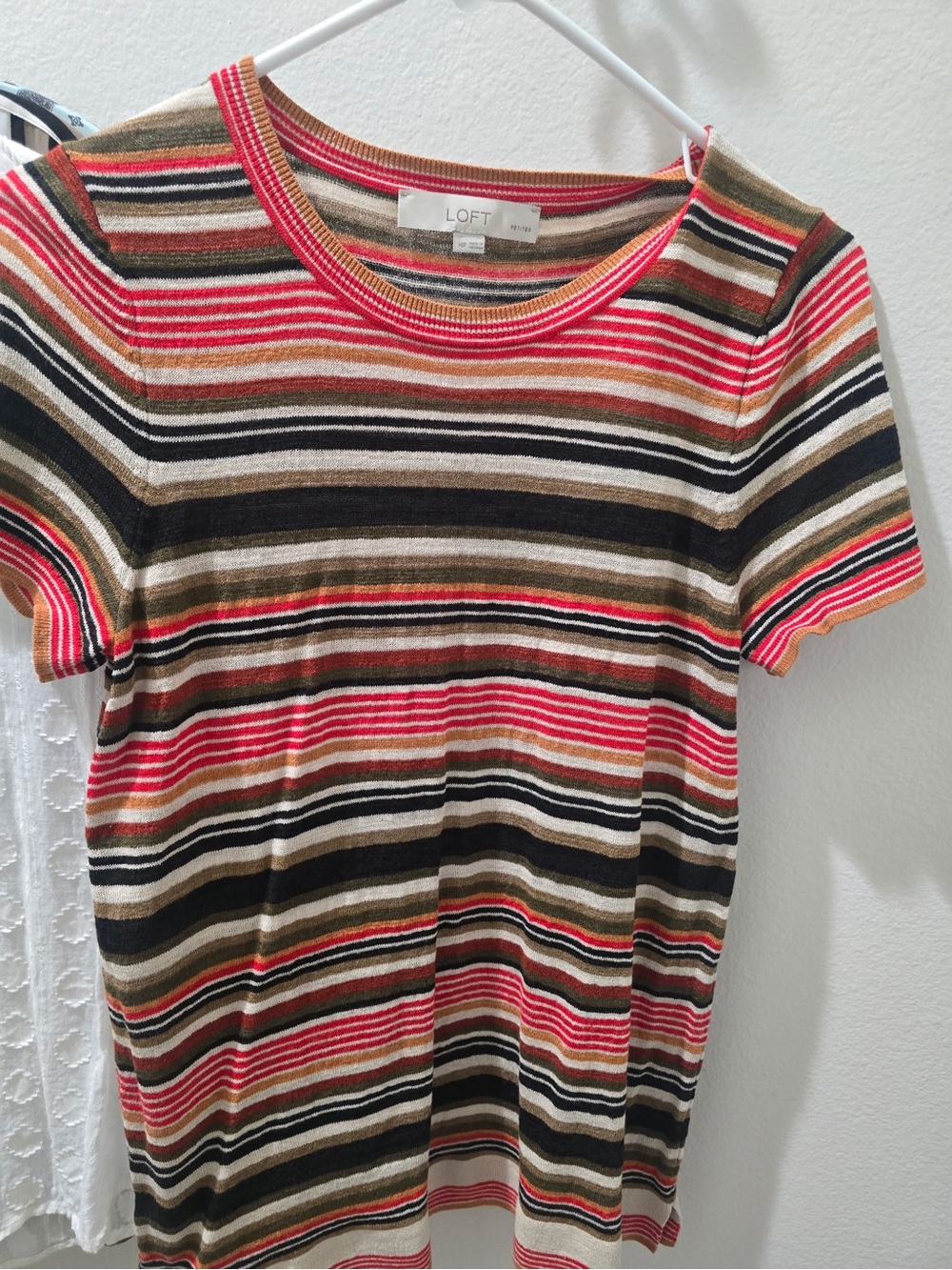 LOFT Multi-Color Striped Short Sleeve Knit Top